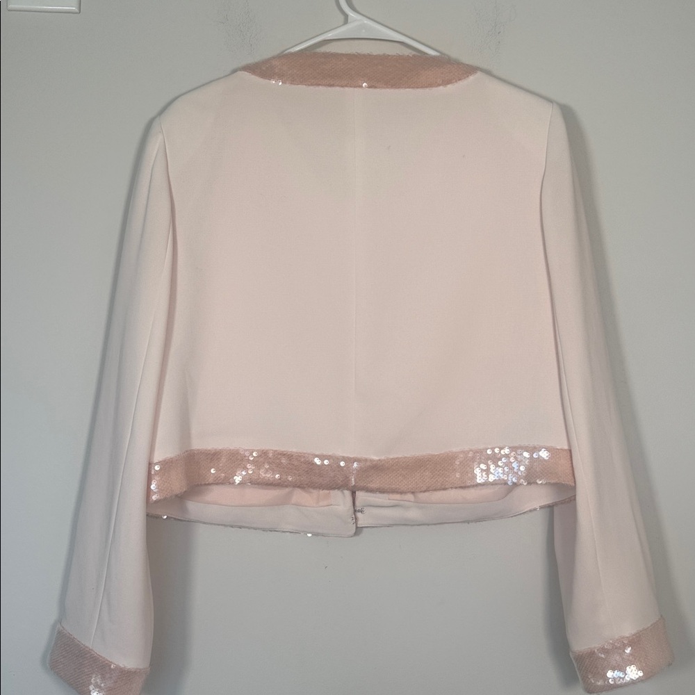NWT Cinq a Sept Rina Sequin Trim Crop Jacket In Pearl/ Travertine - 10 - Picture 4 of 7